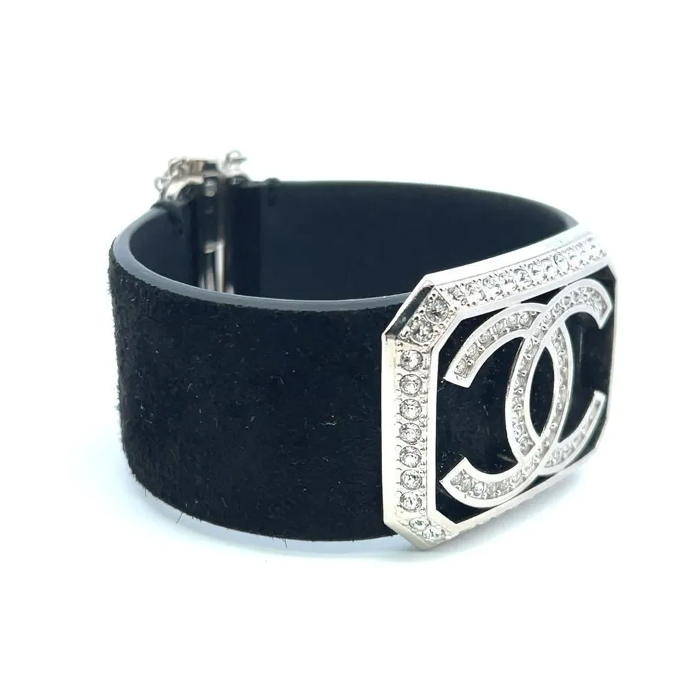 Chanel Interlocking Cc Logo Leather Cuff Bracelet